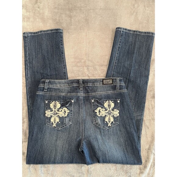 Earl Jeans Women 10 Blue Straight Leg Embellishment Bling Western Horse Cowboy - Picture 4 of 10